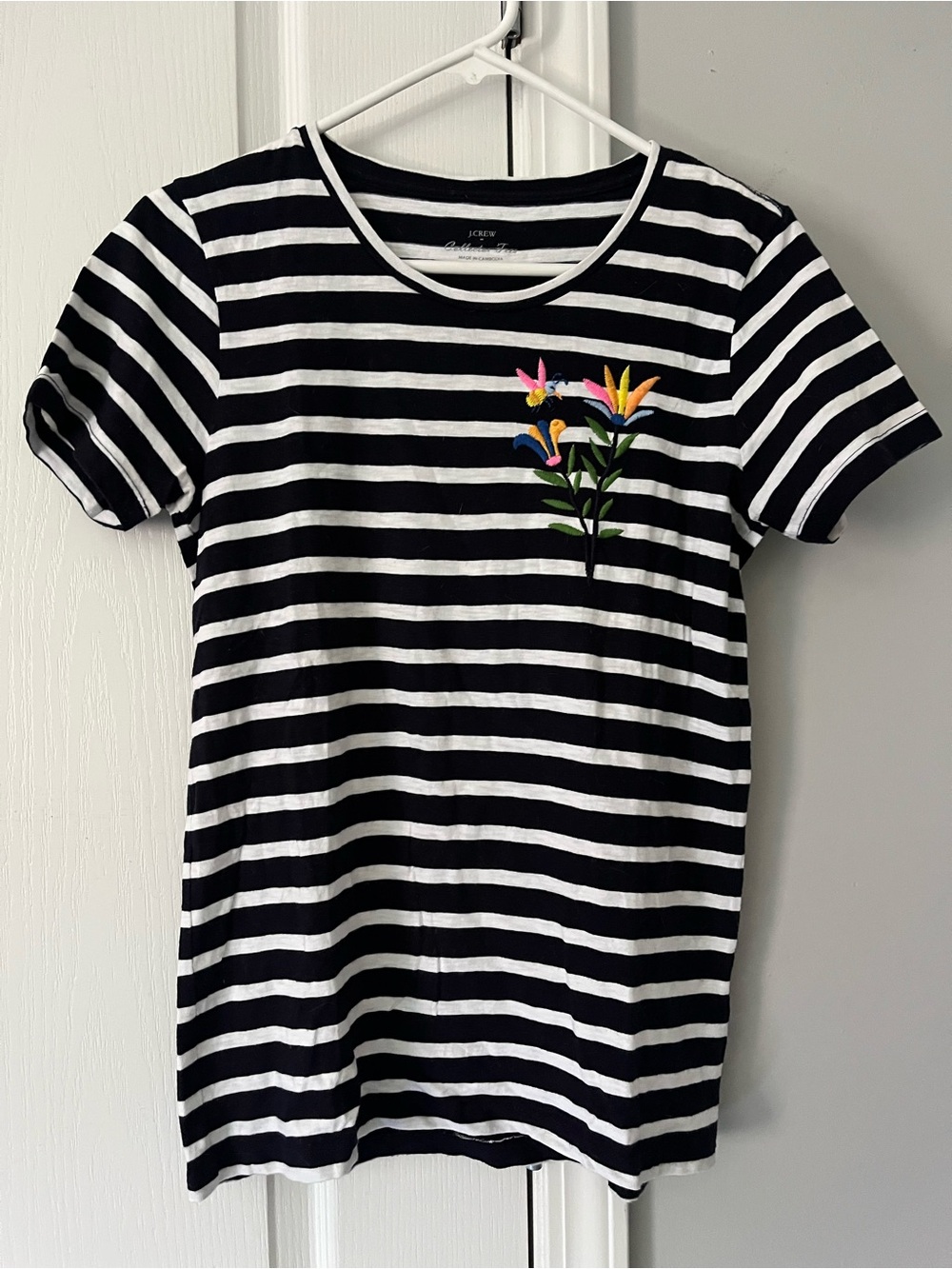 J. Crew striped Tee with embroidery